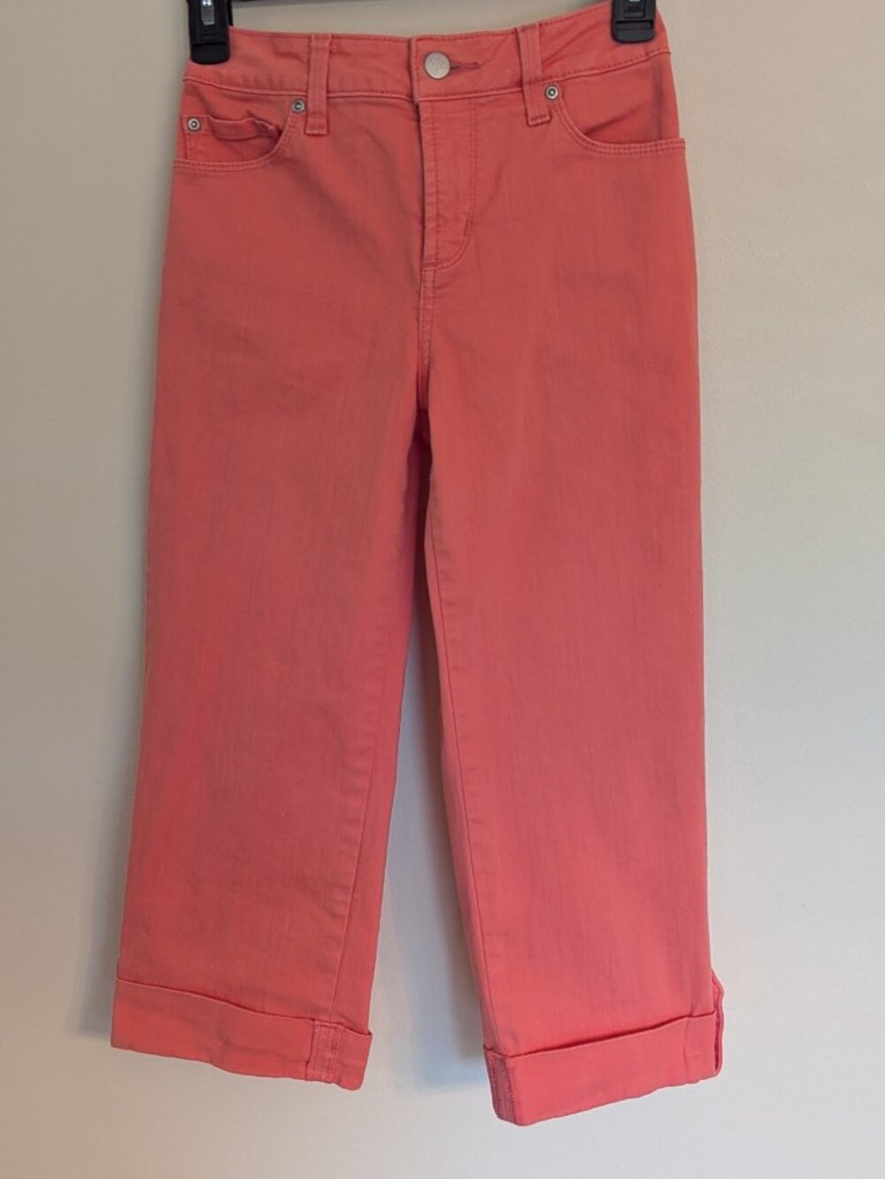 NYDJ Alyssia Coral Crop Jeans Rhinestone Cuff Lift Tuck | Size 4 | Like New!